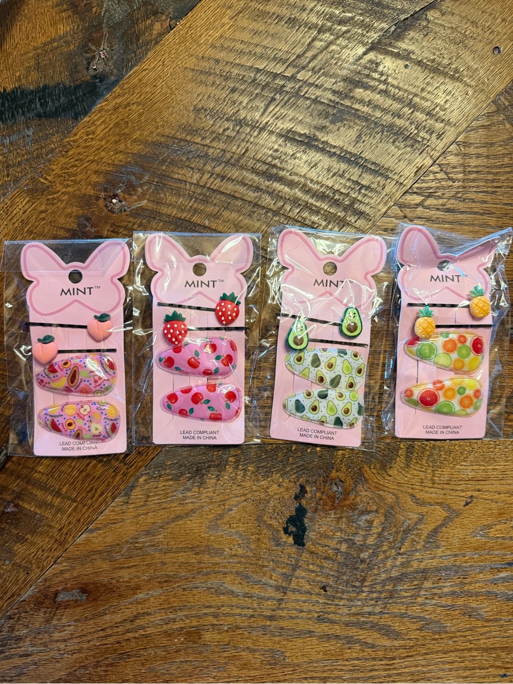 Mint Pink Kids Hair Clip Set - Strawberry, Avocado, Pineapple Designs
